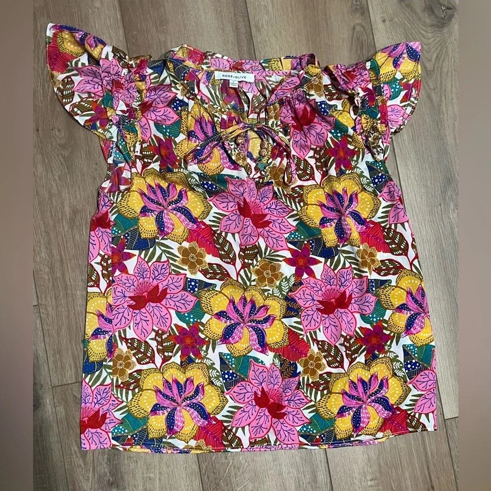 Rose & Olive Colorful Floral Blouse Top Small - Picture 1 of 3